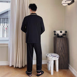 Couple Pajamas Lapel Cardigan Long Sleeves - Almoni Express