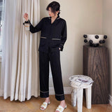 Couple Pajamas Lapel Cardigan Long Sleeves - Almoni Express