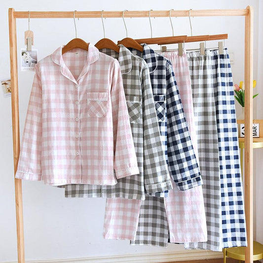 Couple's Cotton Long-sleeved Pajamas Spring And Autumn Large Size Thin Loungewear Suit - AL MONI EXPRESS