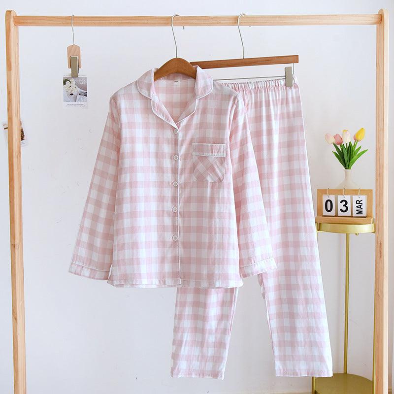 Couple's Cotton Long-sleeved Pajamas Spring And Autumn Large Size Thin Loungewear Suit - AL MONI EXPRESS