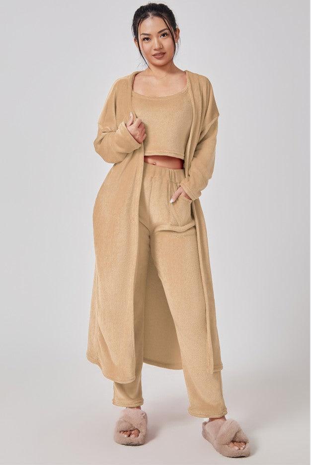 Cozy Pajama Set, 3 Piece Lounge Set, Cute Loungewear, Warm Suit Sets, Matching Set, Lounge Set, 3 Piece Pant Sets, Women Winter Dress - AL MONI EXPRESS