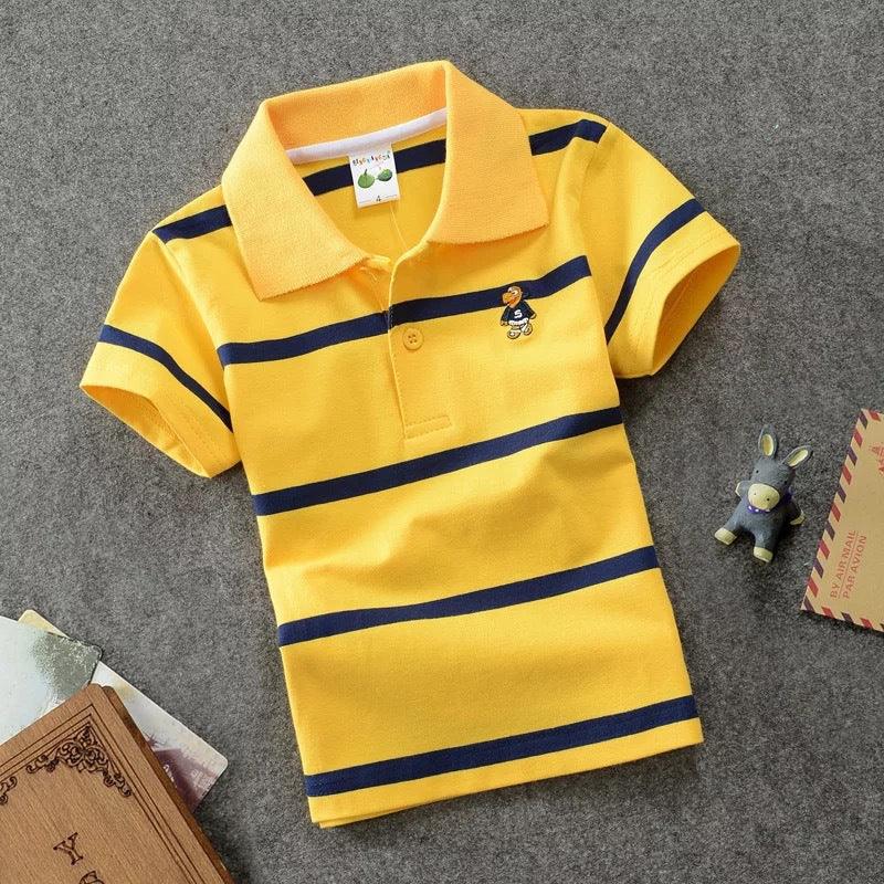 CUHK Children's T-shirt Cotton Striped Lapel Polo Shirt - Almoni Express