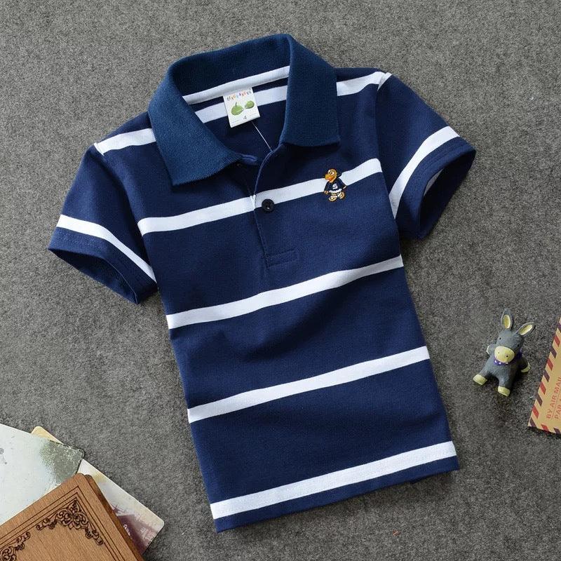 CUHK Children's T-shirt Cotton Striped Lapel Polo Shirt - Almoni Express