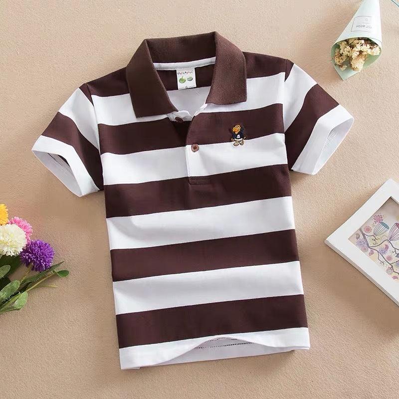 CUHK Children's T-shirt Cotton Striped Lapel Polo Shirt - Almoni Express