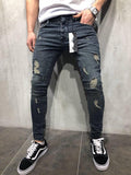 Customized models Europe and the United States high street tide men's hole jeans stretch large size pants slim pants Biker jeans - AL MONI EXPRESS