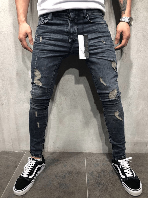 Customized models Europe and the United States high street tide men's hole jeans stretch large size pants slim pants Biker jeans - AL MONI EXPRESS