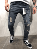 Customized models Europe and the United States high street tide men's hole jeans stretch large size pants slim pants Biker jeans - AL MONI EXPRESS