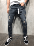 Customized models Europe and the United States high street tide men's hole jeans stretch large size pants slim pants Biker jeans - AL MONI EXPRESS