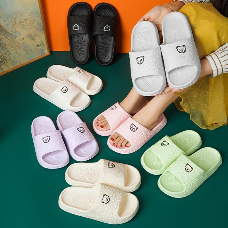 Cute Bear Slippers Indoor Non-slip Thick Soles Floor Bedroom Bathroom Slippers For Women Men Fashion House Shoes Summer - AL MONI EXPRESS