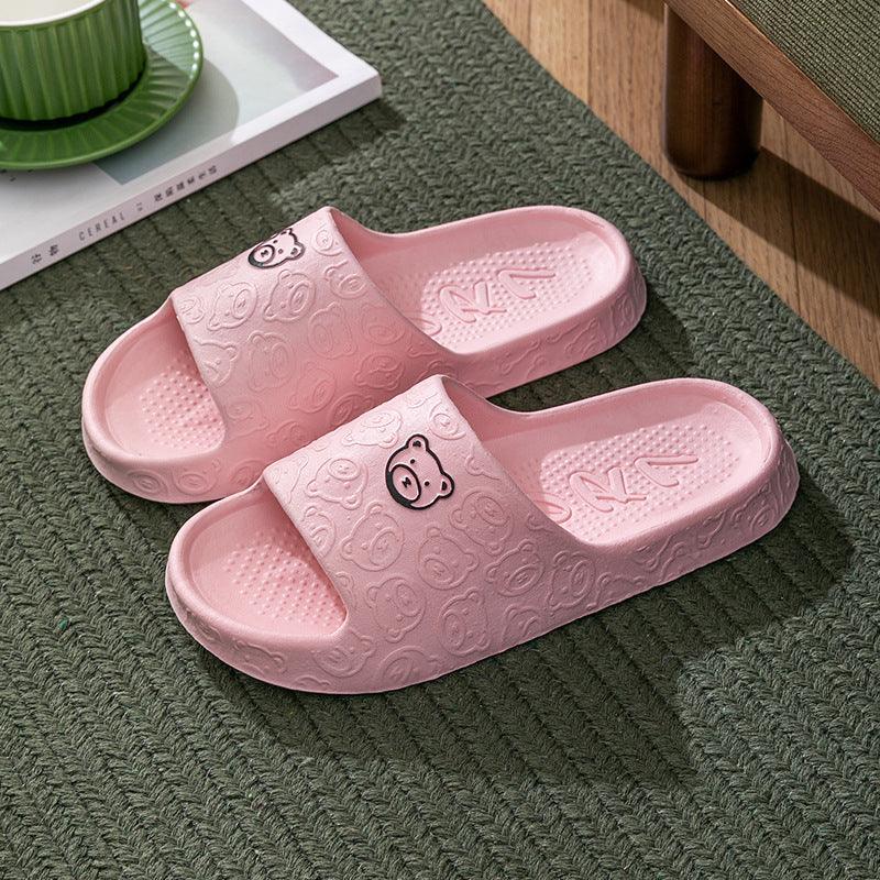 Cute Bear Slippers Indoor Non-slip Thick Soles Floor Bedroom Bathroom Slippers For Women Men Fashion House Shoes Summer - AL MONI EXPRESS