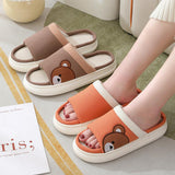 Cute Cartoon Bear Linen Slippers For Women Indoor Non-slip Sweat-absorbent Breathable Slip On Floor Bedroom Slipper House Shoes - AL MONI EXPRESS