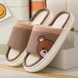 Cute Cartoon Bear Linen Slippers For Women Indoor Non-slip Sweat-absorbent Breathable Slip On Floor Bedroom Slipper House Shoes - AL MONI EXPRESS