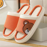 Cute Cartoon Bear Linen Slippers For Women Indoor Non-slip Sweat-absorbent Breathable Slip On Floor Bedroom Slipper House Shoes - AL MONI EXPRESS