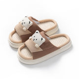 Cute Cartoon Bear Slippers Spring And Autumn Fashion Thick-soled Mute Linen Slipper Women's House Shoes - AL MONI EXPRESS