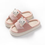 Cute Cartoon Bear Slippers Spring And Autumn Fashion Thick-soled Mute Linen Slipper Women's House Shoes - AL MONI EXPRESS