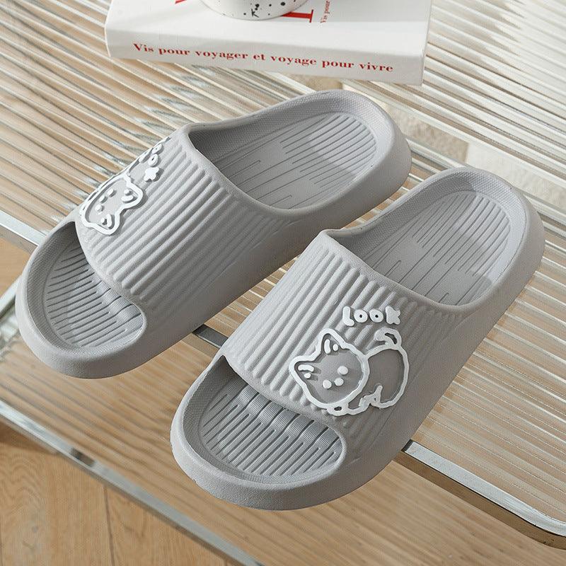 Cute Cat Slippers Summer Women Home Shoes Bath Thick Platform Non-Slip Slides Indoor Outdoor - AL MONI EXPRESS