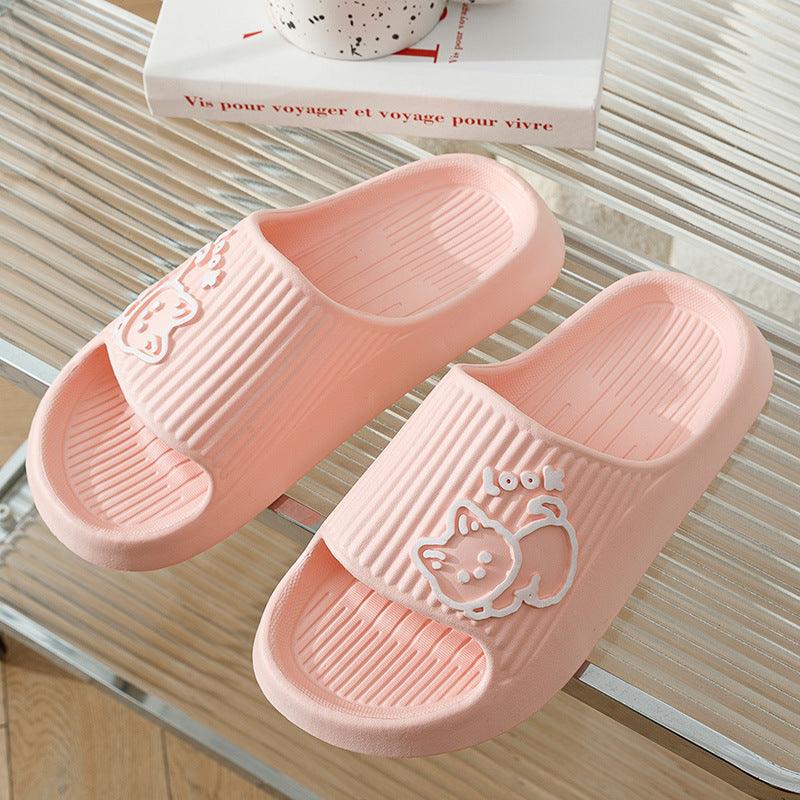 Cute Cat Slippers Summer Women Home Shoes Bath Thick Platform Non-Slip Slides Indoor Outdoor - AL MONI EXPRESS