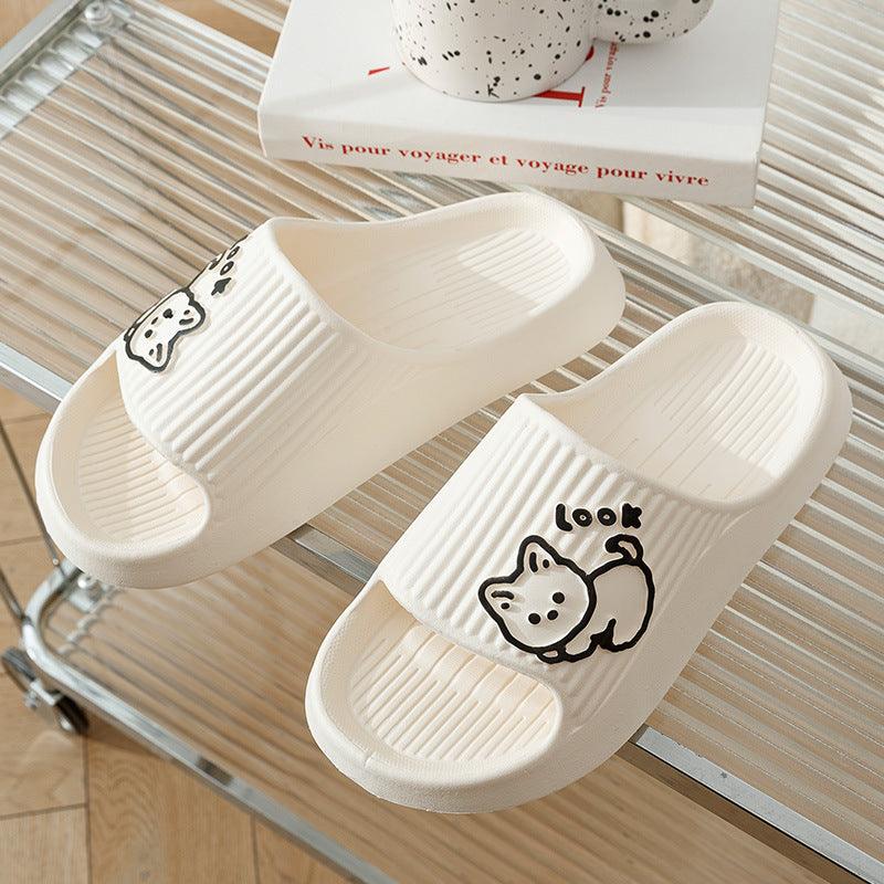 Cute Cat Slippers Summer Women Home Shoes Bath Thick Platform Non-Slip Slides Indoor Outdoor - AL MONI EXPRESS