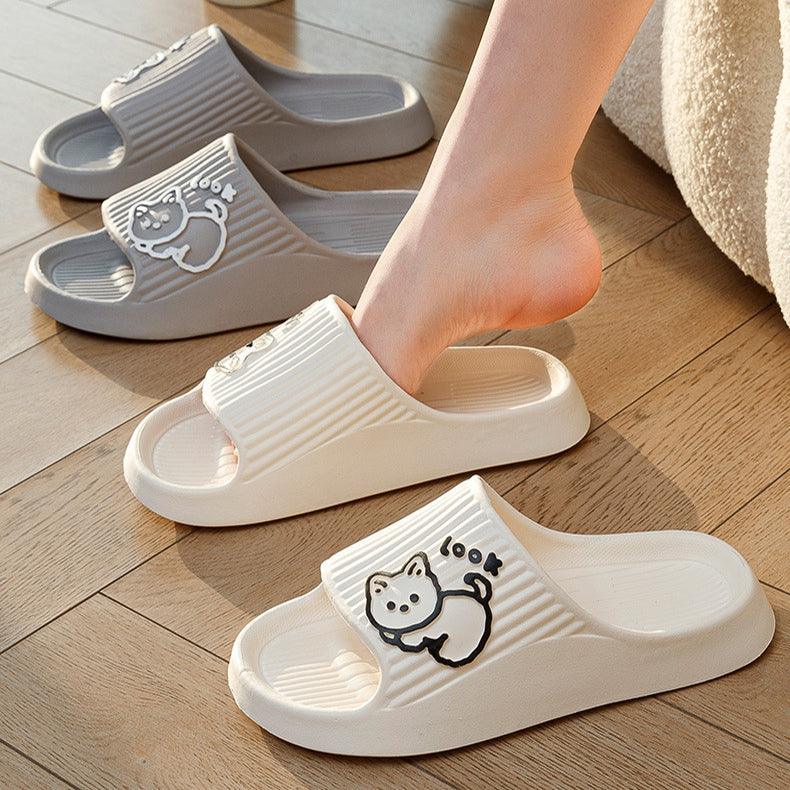 Cute Cat Slippers Summer Women Home Shoes Bath Thick Platform Non-Slip Slides Indoor Outdoor - AL MONI EXPRESS