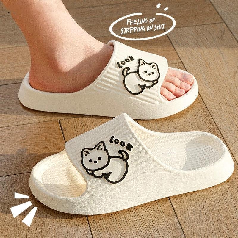 Cute Cat Slippers Summer Women Home Shoes Bath Thick Platform Non-Slip Slides Indoor Outdoor - AL MONI EXPRESS