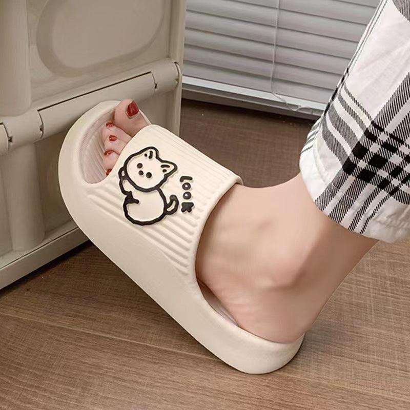 Cute Cat Slippers Summer Women Home Shoes Bath Thick Platform Non-Slip Slides Indoor Outdoor - AL MONI EXPRESS