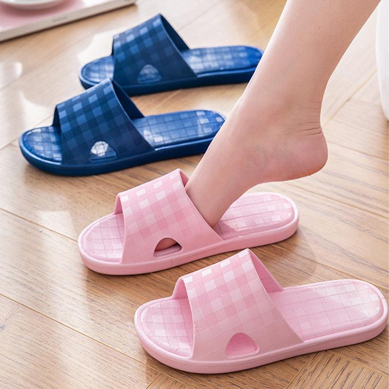 Cute Plaid Print Home Slippers Soft Sole Non-slip Floor Bathroom Shower Slippers For Women And Men House Shoes - AL MONI EXPRESS