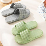 Cute Plaid Print Home Slippers Soft Sole Non-slip Floor Bathroom Shower Slippers For Women And Men House Shoes - AL MONI EXPRESS