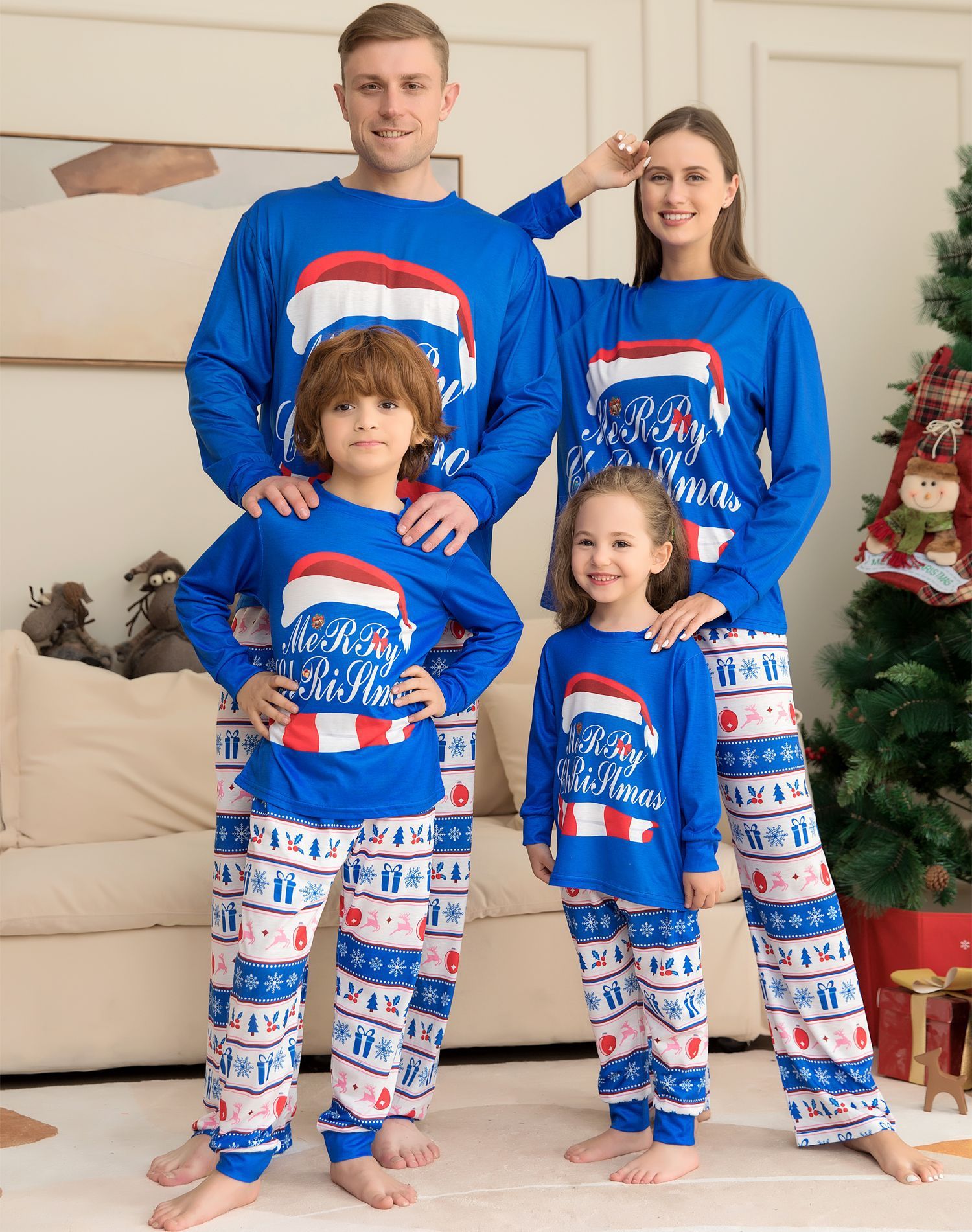 Matching Family Pajamas Sets Christmas PJ's Letter Print Top And Plaid Pants Jammies Sleepwear