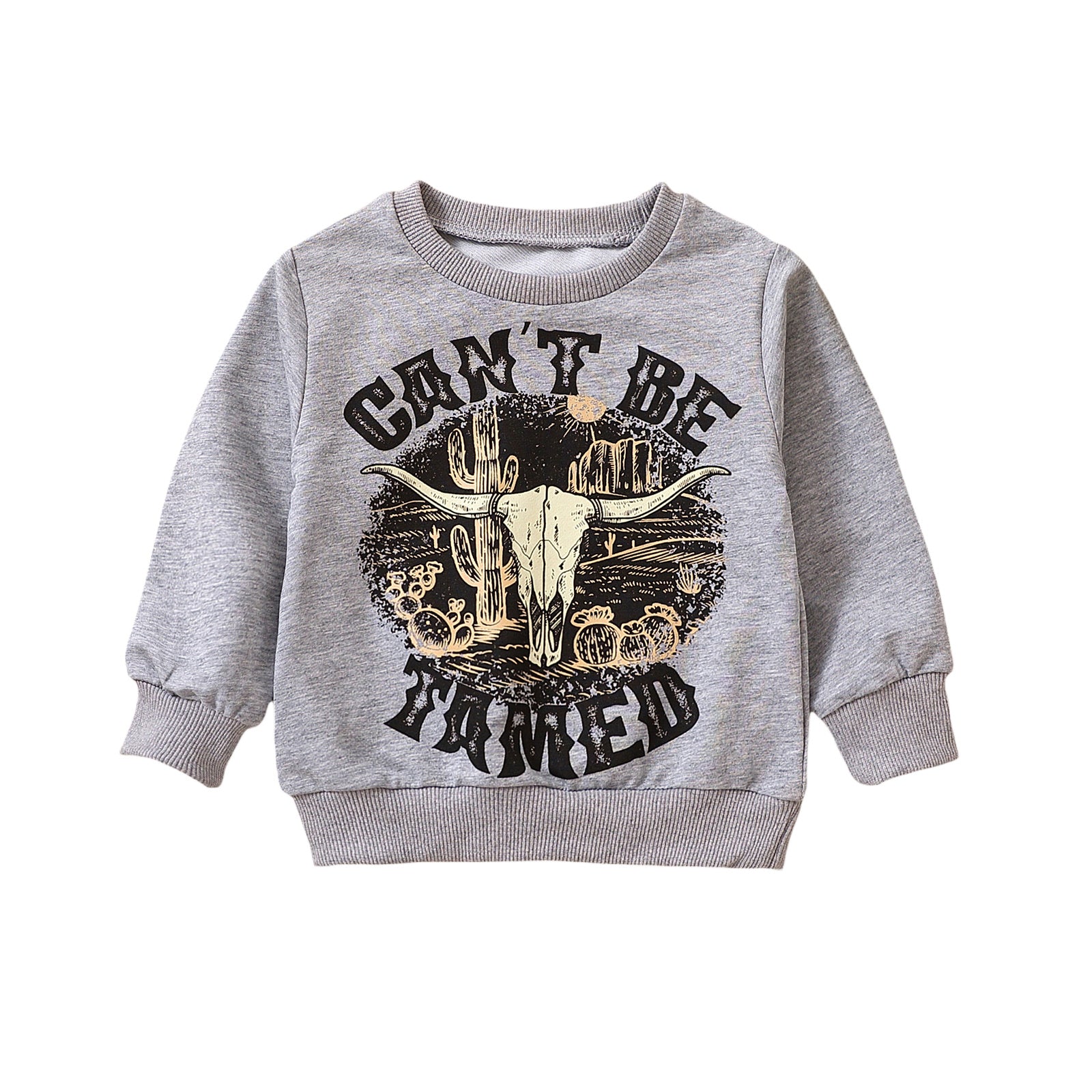 Grey Printed Letter Cow Head Children's Sweater