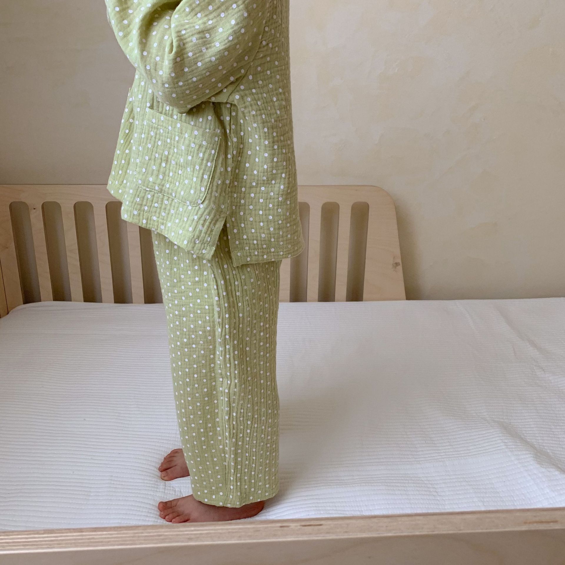 Children's Pajamas Cotton Gauze Polka Dot Long Sleeve Two-piece Set