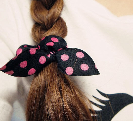 Knotted Fabric Polka Dot Bunny Ear Hair Tie