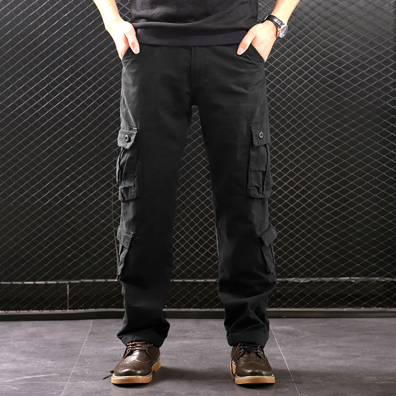 Middle-aged Straight Leg Multi-pocket Cargo Trousers