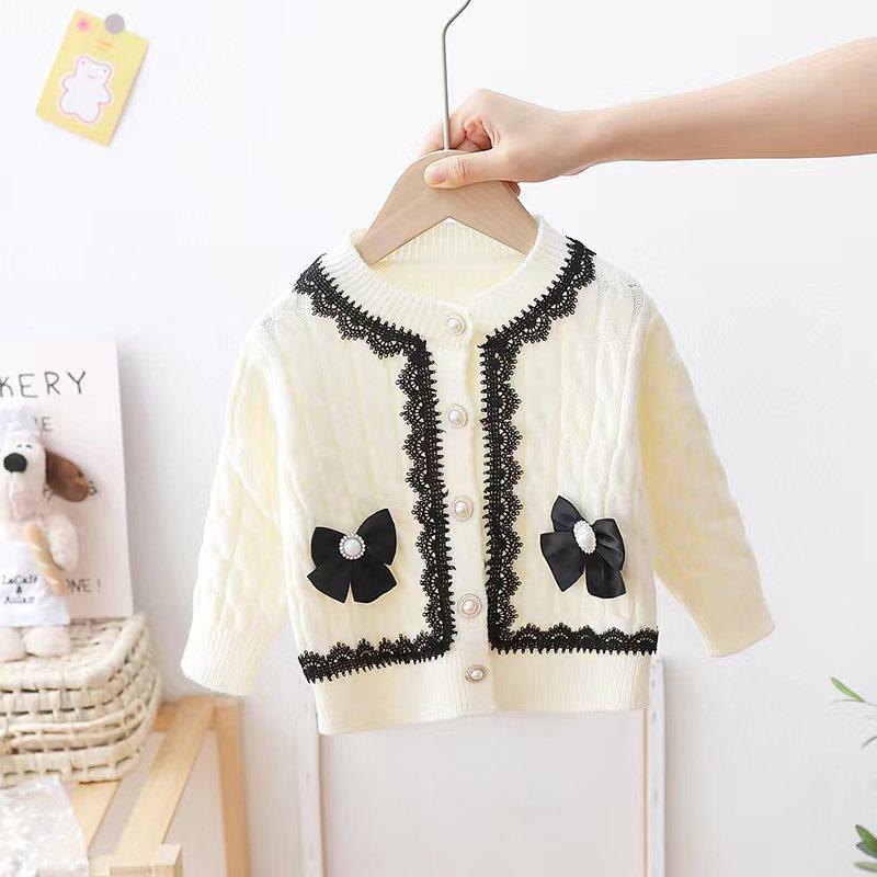 Delicate Bow Crew Neck Pullover Cardigan Sweater - Almoni Express