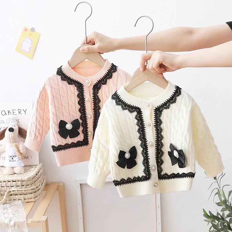 Delicate Bow Crew Neck Pullover Cardigan Sweater - Almoni Express