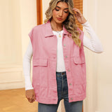 Denim Vest With Big Pockets Fashion Sleeveless Outwear Vest For Womens Clothing - AL MONI EXPRESS