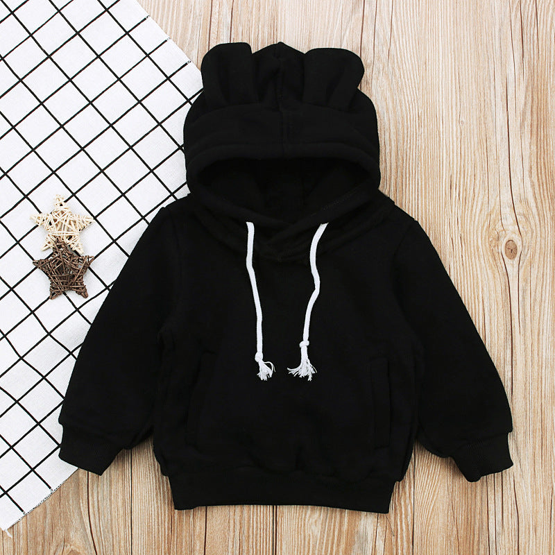 Long-sleeved Bear Ear Top And Fleece Hooded Sweater