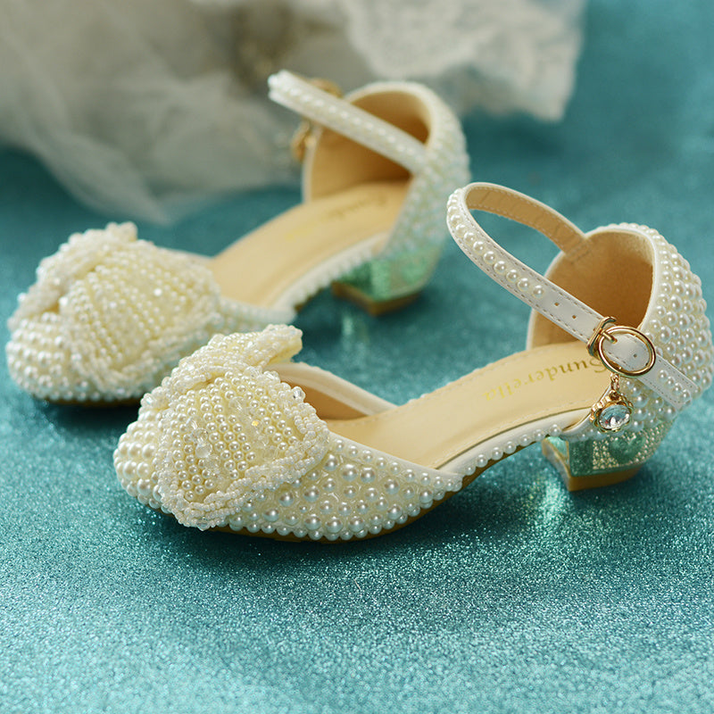 Children's Princess Shoes Off-white Pearl Bow