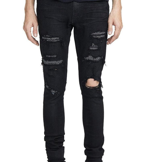 Diamond Embellished Stretch Black Slim Fitting Small Leg Jeans - AL MONI EXPRESS