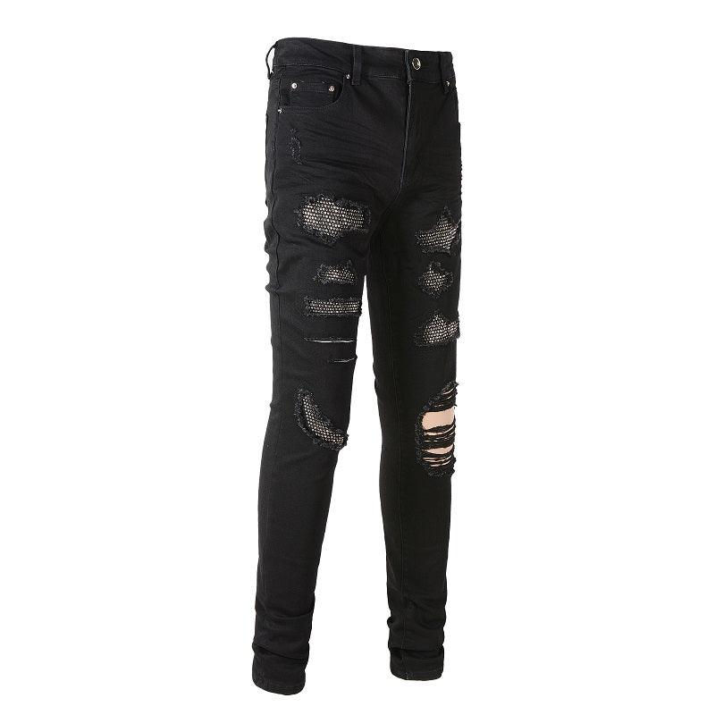 Diamond Embellished Stretch Black Slim Fitting Small Leg Jeans - AL MONI EXPRESS