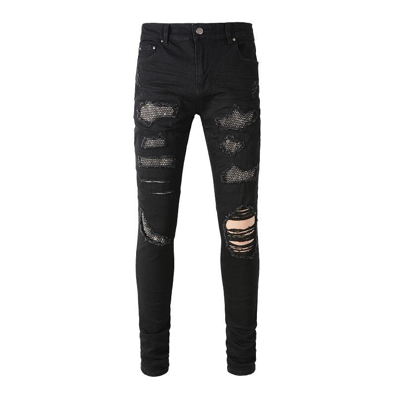 Diamond Embellished Stretch Black Slim Fitting Small Leg Jeans - AL MONI EXPRESS