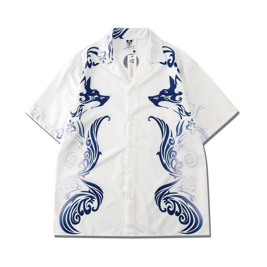 Digital Print White Totem Pattern Shorts Short Sleeve Suit For Men - AL MONI EXPRESS