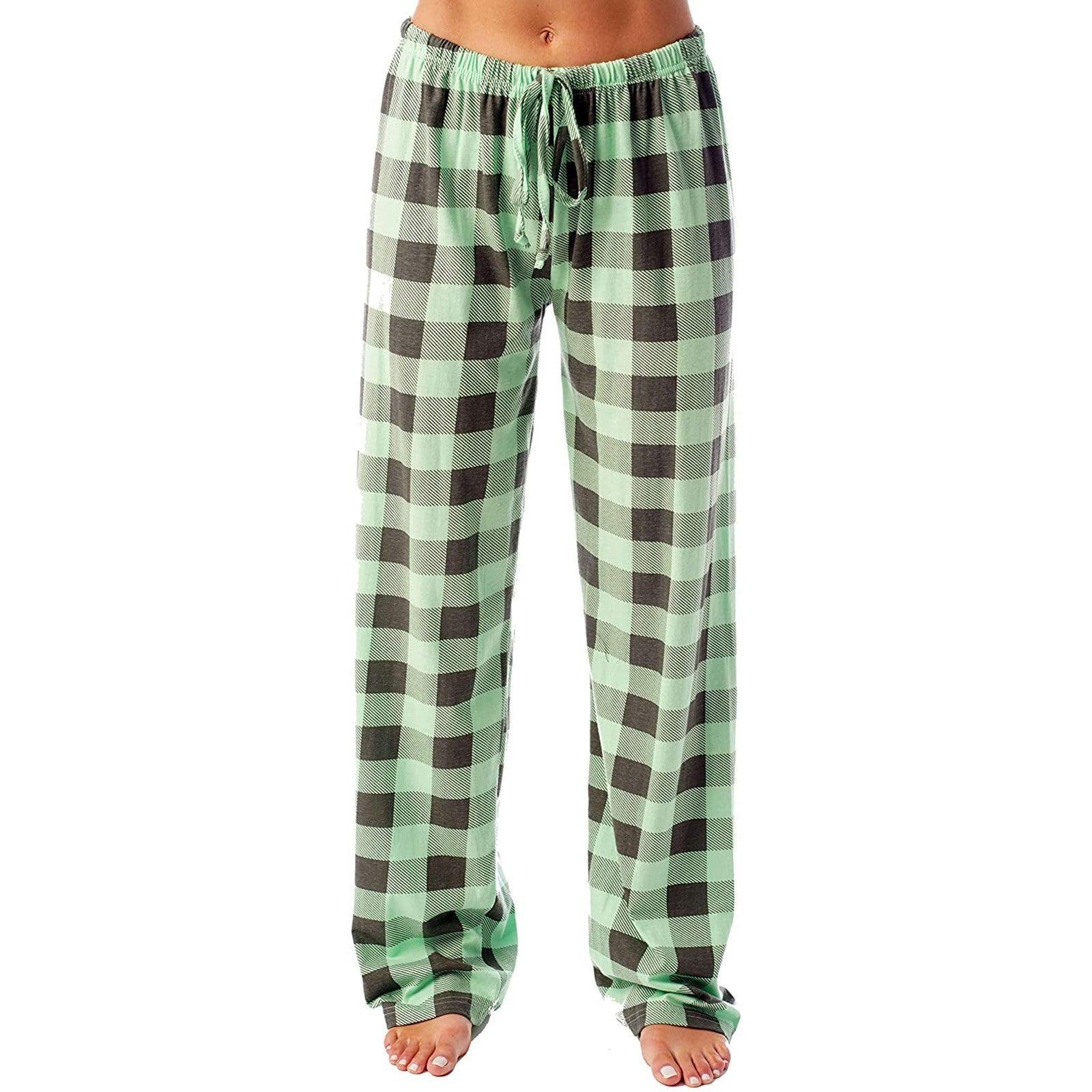 Drawstring Plaid Print Trousers Casual Loose Sports Home Pants Women - AL MONI EXPRESS