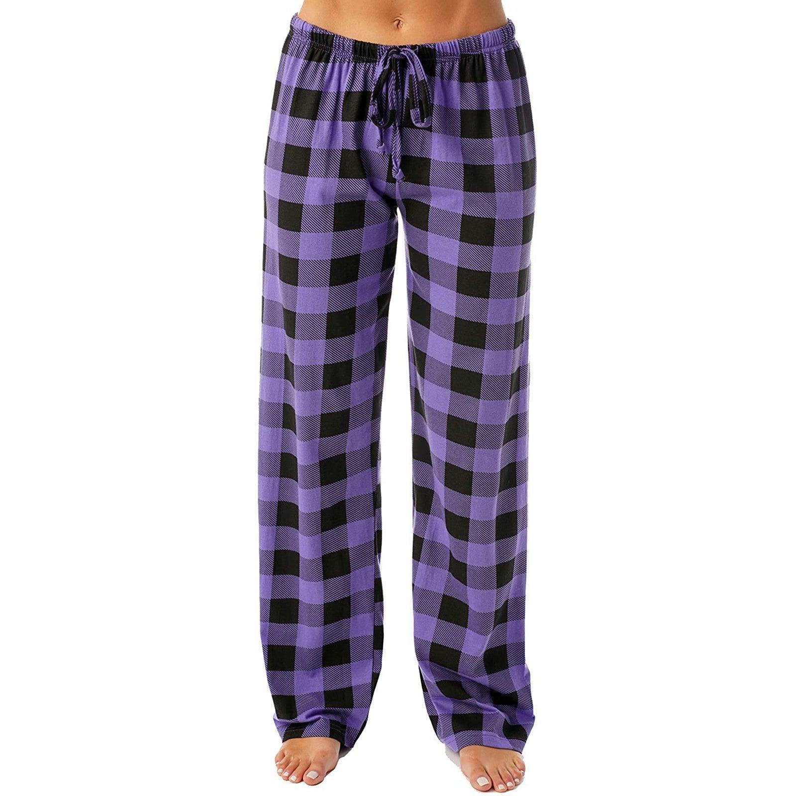 Drawstring Plaid Print Trousers Casual Loose Sports Home Pants Women - AL MONI EXPRESS