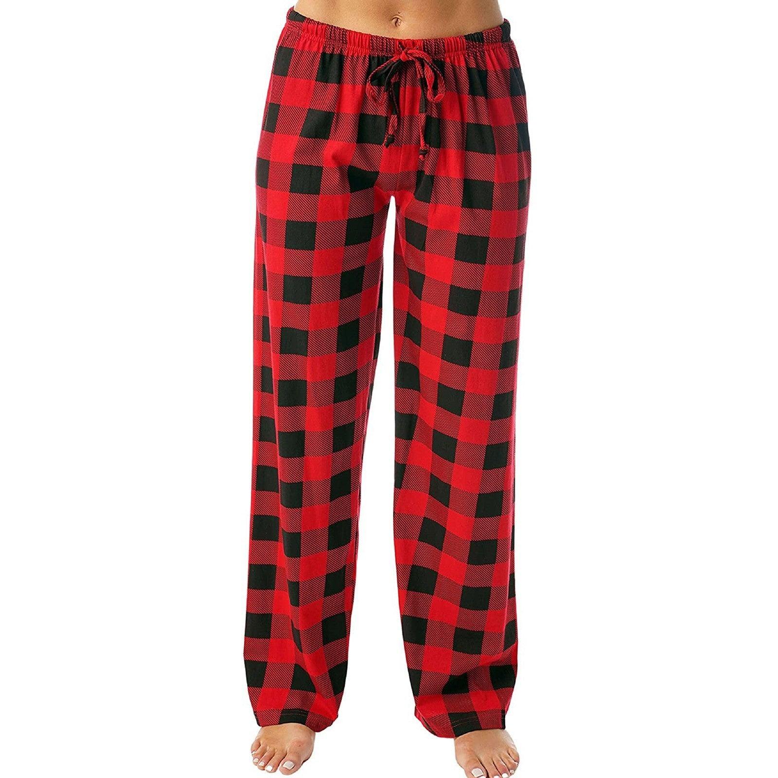 Drawstring Plaid Print Trousers Casual Loose Sports Home Pants Women - AL MONI EXPRESS