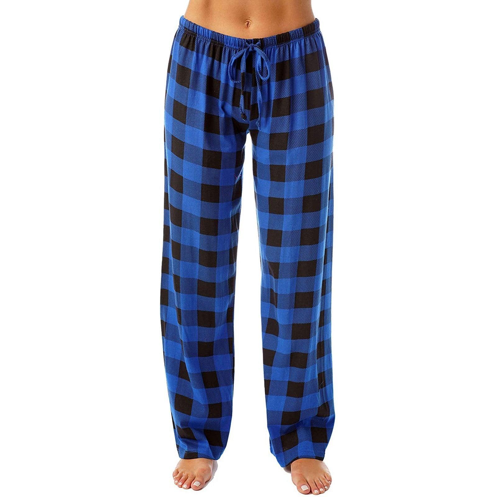 Drawstring Plaid Print Trousers Casual Loose Sports Home Pants Women - AL MONI EXPRESS