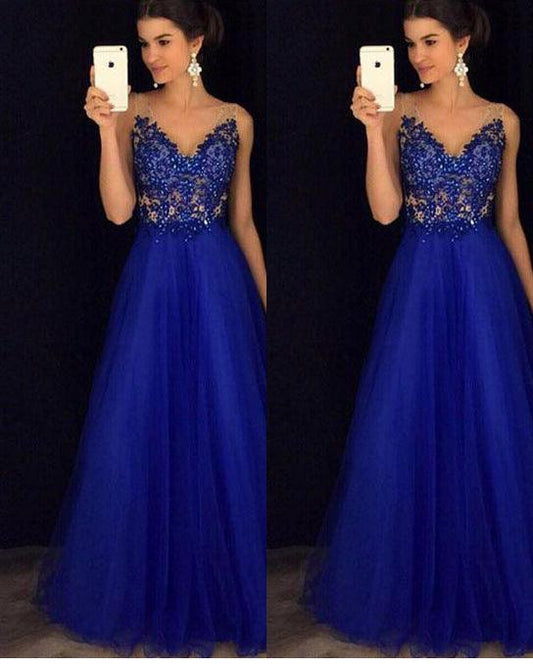 Dress Backless Beaded Ball Elegant Long Dress Blue Chiffon Dress Spot - Almoni Express