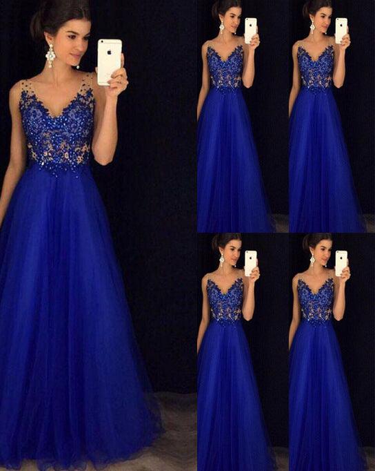 Dress Backless Beaded Ball Elegant Long Dress Blue Chiffon Dress Spot - Almoni Express