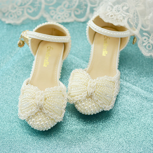 Children's Princess Shoes Off-white Pearl Bow