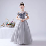 Princess Skirt Girls Net Gauze Skirt Silver Gray Playing Dress