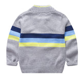 Round Neck Striped Color-block Zipper Sweater